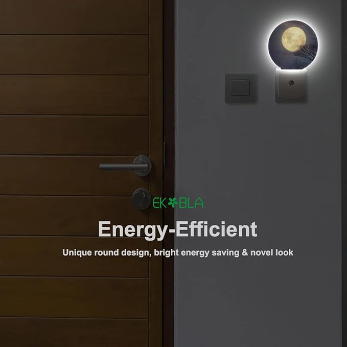 EKOBLA Moon LED Night Light Full Moon Above The Treetops Starry Sky Dusk to Dawn Plug-in Nightlights Auto Sensor for Home Indoor Bathroom Hallway Kitchen