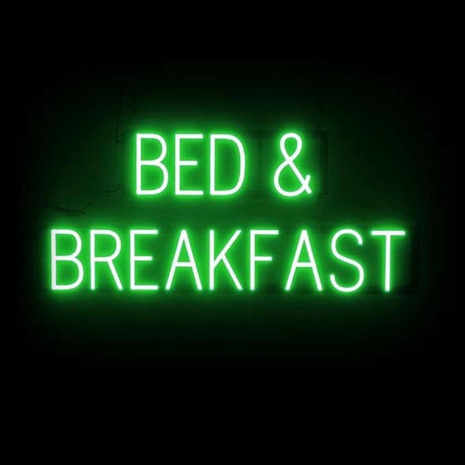 LED Neon BED & BREAKFAST Sign for Business - Green, 35" x 15" | Ultra-Bright Click-Together Signage for Hotels & Motels, with Visibility from 500 ft - 8 Animations, 6 Brightness Options
