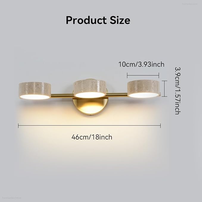 Led Bathroom Lighting Fixtures Over Mirror with 3 Travertine Shades,Vanity Lights Wall Lamp, 180° Rotatable Stone Lampshades Bathroom Lights, Modern Farmhouse Stone Sconces Gold