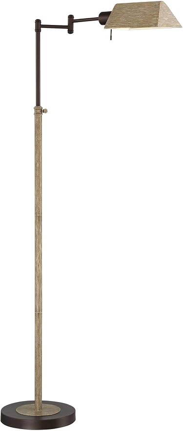 Jenson Bronze and Faux Wood Adjustable Swing Arm 54" Tall Floor Lamp | Rustic Farmhouse Industrial Pharmacy Standing Height Task Lighting for Cottage Core Living Room Reading House Bedroom