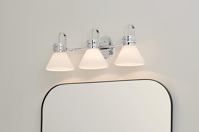 Kichler Farum 3-Light Bathroom Vanity Light, Chrome | Modern vanity light with opal glass for single or double bathroom mirrors (26" x 9.5" x 9.5"), 55155CH