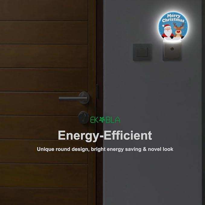 EKOBLA Santa and Reindeer Night Light, Merry Christmas Snowflake Night Lights Plug Into Wall with Auto Sensor for Holiday