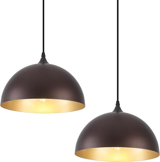 Farmhouse Pendant Light 2 Pack, Vintage Pendant Light Fixtures, 11.8 inches Dome Kitchen Pendant Lights, Industrial Pendant Lights for Kitchen Island Dining Room, Oil Rubbed Bronze Finish