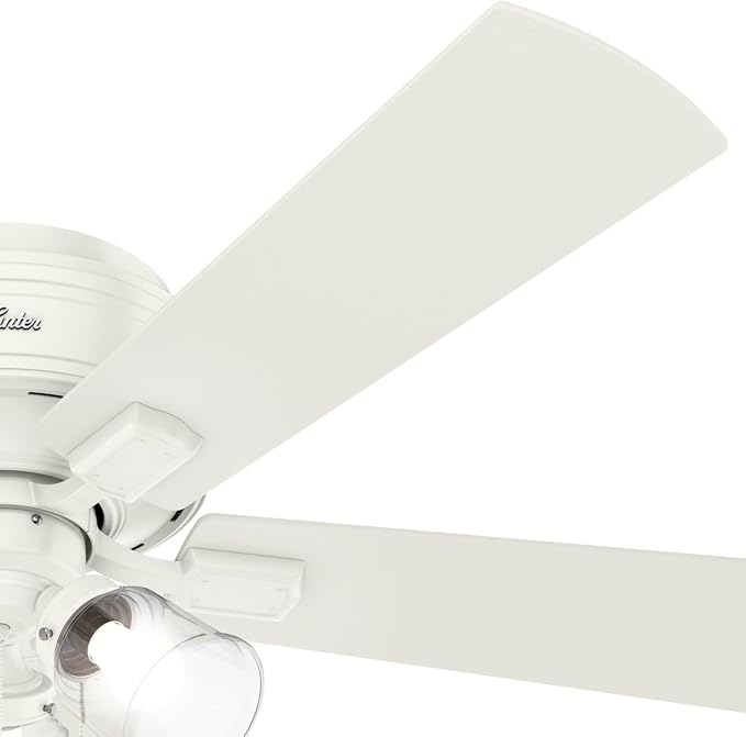 Hunter 52 inch Indoor Ceiling Fan with LED Lights and Pull Chain - Low Profile Flush Mount White Ceiling Fan, 5 Blades, For Bedroom, Living Room, or Kitchen, Quiet - Crestfield 54207, Fresh White | with LED Lights and Pull Chain, Low Profile Flush Moun...
