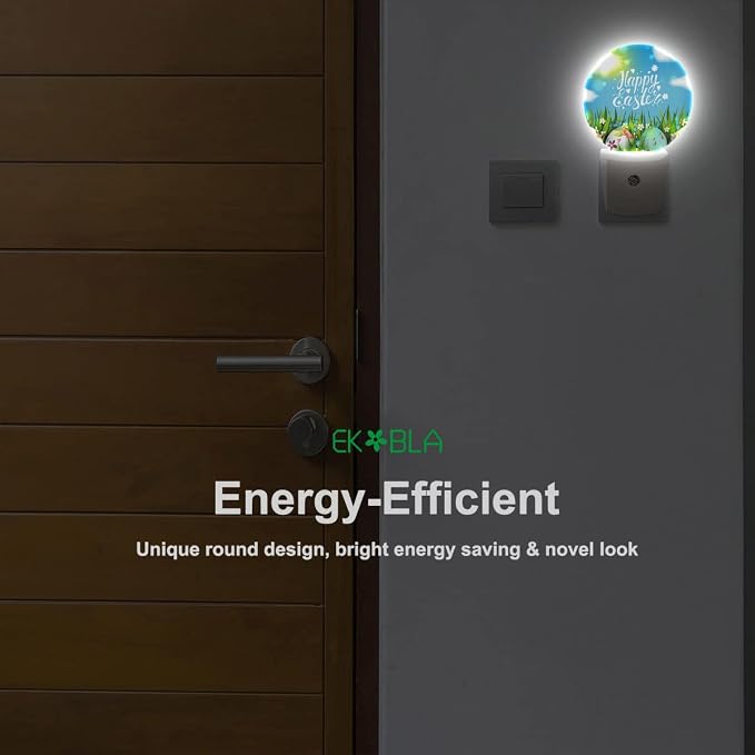 EKOBLA Easter Night Light, Colorful Egg on Green Grass Night Lights Plug Into Wall with Auto Sensor for All Ages