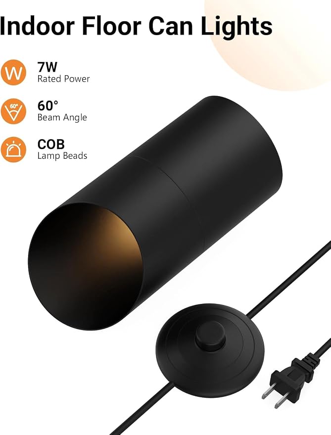 4 Pack Uplighting Indoor, LED Floor Can Lights with Remote and Timer, 3 Color Temps Dimmable Spotlight for Corner Sofa Plant Home Accent Lighting, 5.9 FT Plug Cord & Foot Switch, Black