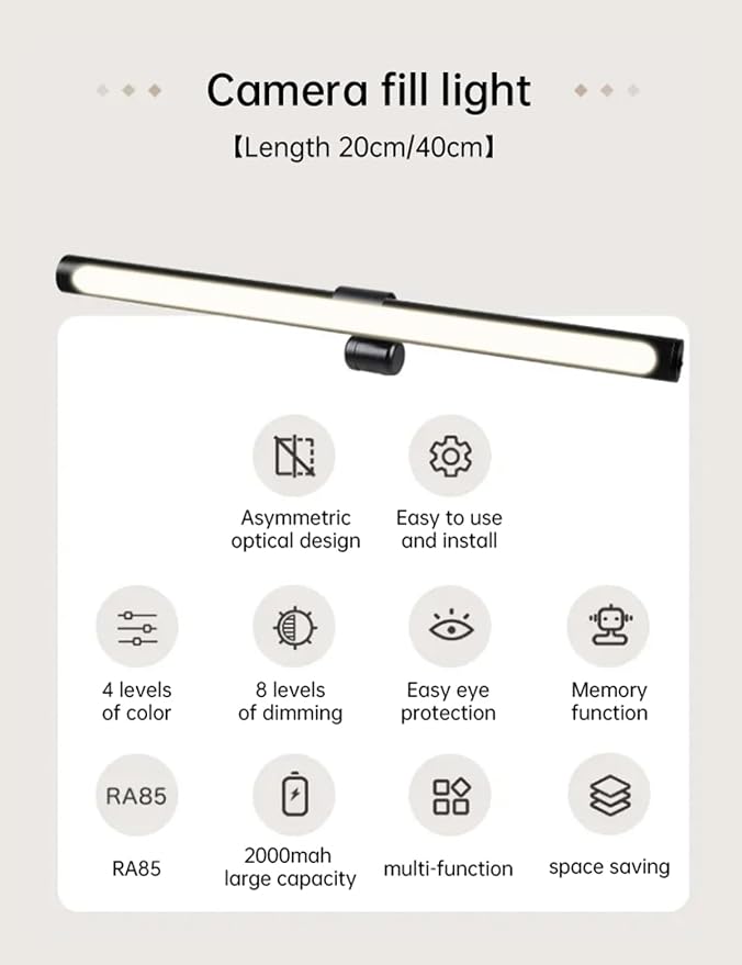 Computer Monitor Light Bar, Desk Lamp with No Glare & Even-Desk LED, 20°-50° Tilt, 4 Color Temperatures for Laptop, Computer Monitor, Task, Outdoor