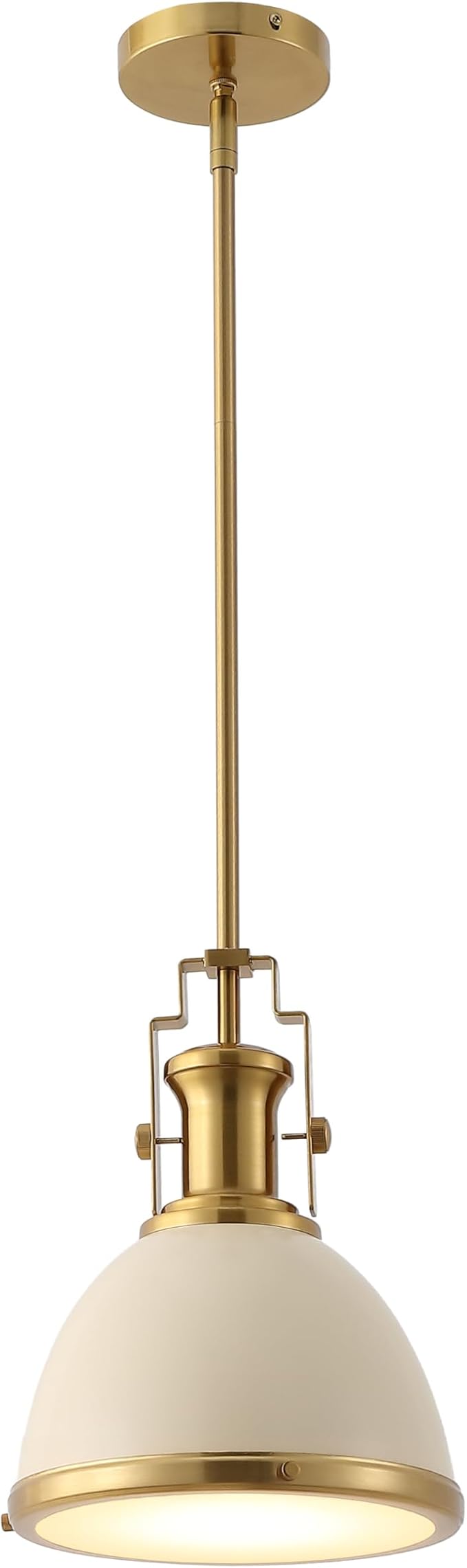 JONATHAN Y Homer Industrial Dome Pendant 10", Almond/Brass Gold | 1-Light, Farmhouse Style, Adjustable Hanging Height, Glass Diffuser, Sloped Ceiling Compatible, Metal, LED Bulb Included