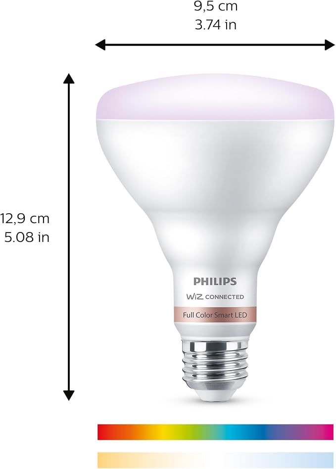 PHILIPS Smart 65W BR30 Color LED Smart Bulb 4-Pack -E26- Indoor - Connects to Your Existing Wi-Fi - Control with Voice or App + Activate with Motion - Matter Compatible
