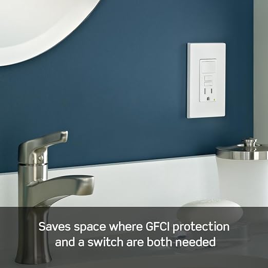 Leviton GFCI Combination Outlet with Switch, 15 Amp, Self Test, Tamper-Resistant with LED Indicator Light, Saves Space, GFSW1-T, Light Almond