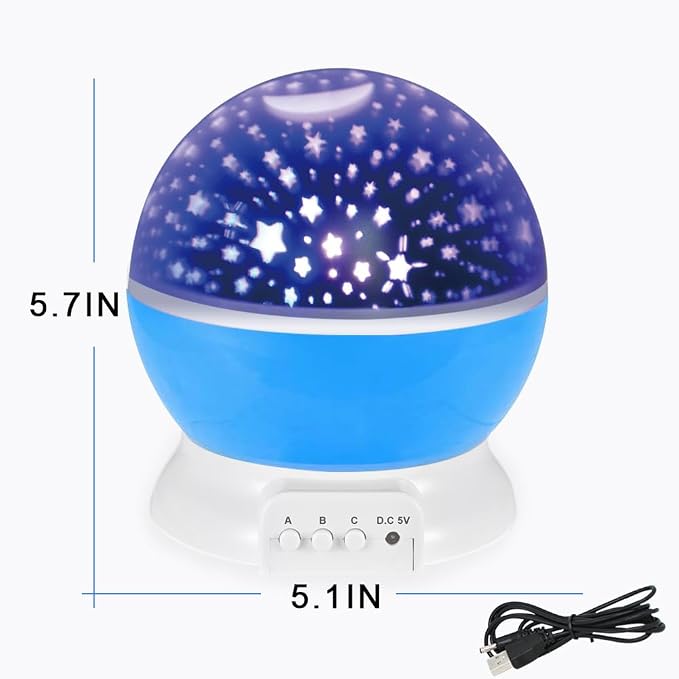 LED Lights USB or Battery Night Light,Bedroom Lights Stars and Moon Night Light for Kids, Stars and Moon Projector Color Changing Lights,Rotating Portable Room Projector Birthday Gifts.（Blue）