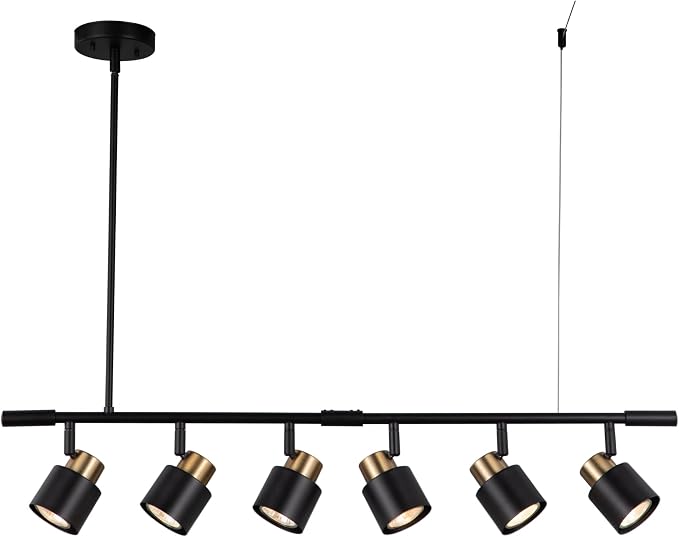6 Light Track Lighting Kit, Matt Black Brass Finish Adjustable Height with Moden Flush Mount Ceiling Spotlight for Kitchen,Dining,Living Room,Home Improvement