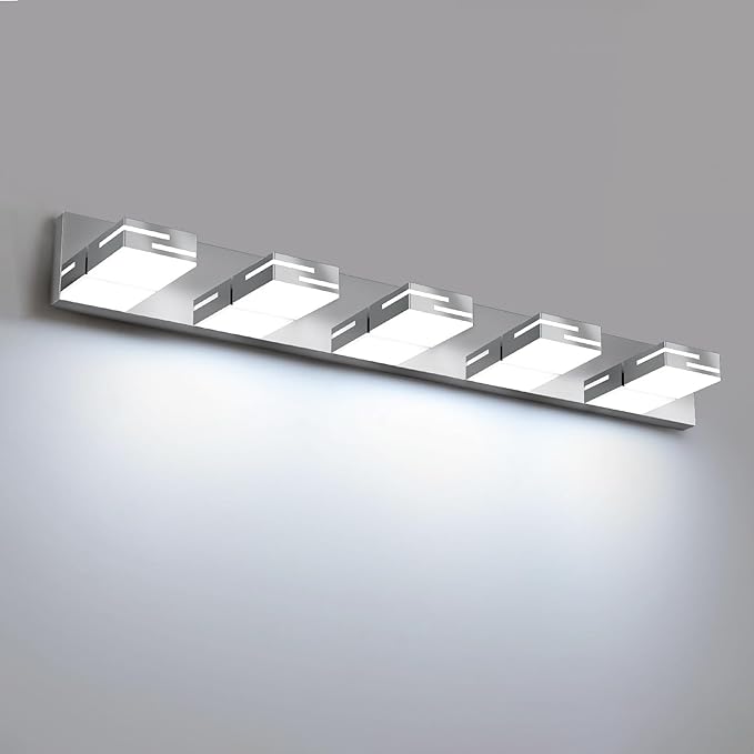 LED Modern Bathroom Vanity Light Fixtures, 5-Light 34-inch Dimmable Chrome Vanity Lights for Bathroom Lighting Fixtures Over Mirror, with 350° Rotatable Heads (Cool White 6000K)