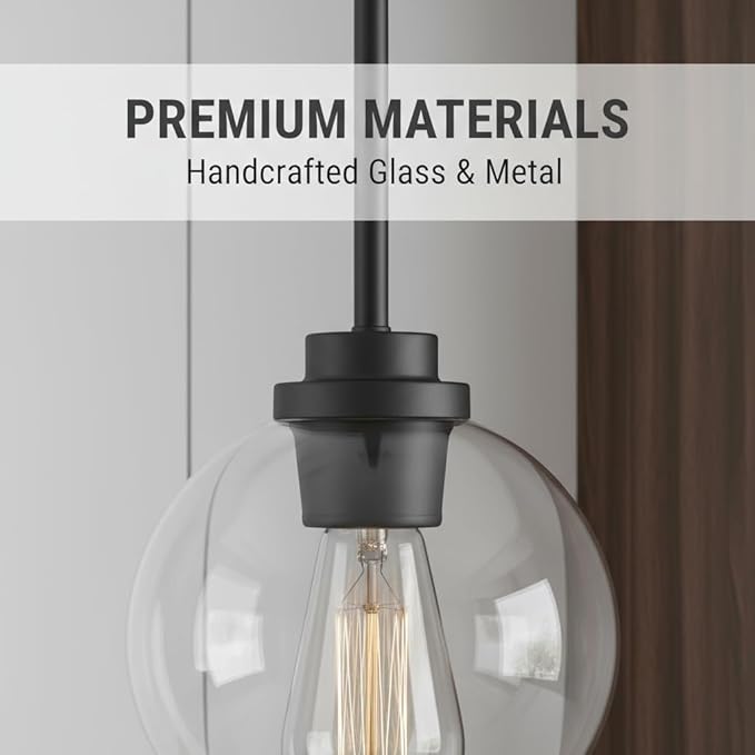 Pendant Light Fixtures,7 Inch Globe Black Pendant Lights Kitchen Island with Clear Glass, Modern Hanging Lights for Kitchen Island, Dining Room, Bedroom, Hallway, Farmhouse,1 Pack