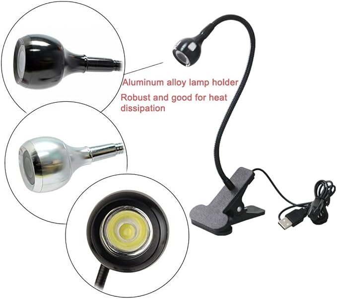 USB 3W Blacklight Fixtures with Gooseneck and Clamp,395NM LED Black Light | Portable UV Glue Curing Lamp, Black Light Lamp for Blacklight Poster, Art Resin Curing,Blacklight Party, Face Paint Black