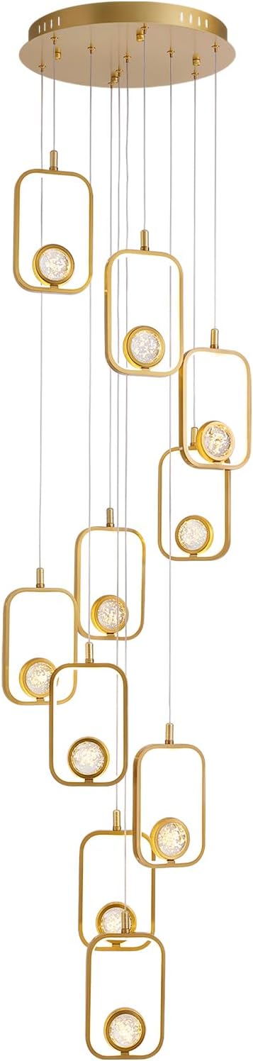 Modern Staircase Chandelier Modern LED Chandelier Gold Entryway High Ceiling Light 10 Lights Gold Crystal Light Fixture for Staircase Foyer Entryway Living Room