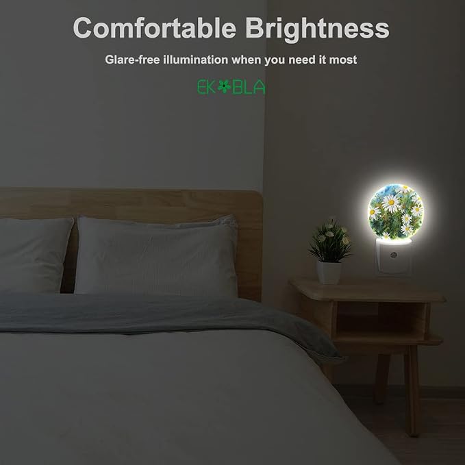 EKOBLA Daisy Night Light, Spring Garden White Daisy Night Lights Plug Into Wall with Dusk to Dawn Sensor, 0.5W LED Lamp, 0.5W Sleep Friendly