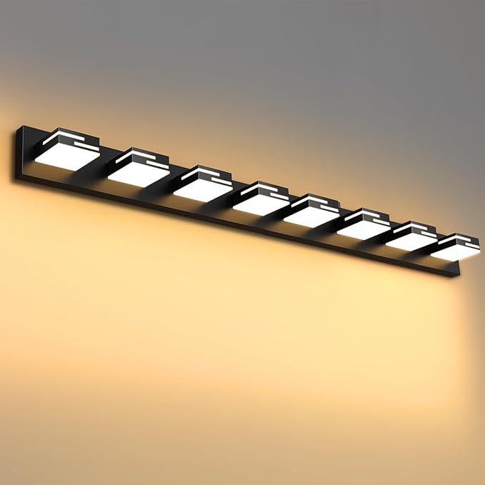 LED Modern Bathroom Vanity Light Fixtures, Dimmable Matte Black Vanity Lights for Bathroom Lighting Fixtures Over Mirror, with 360° Rotatable Acrylic Heads 8-Light 54-inch 5CCT