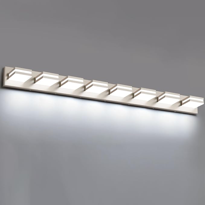 Bathroom Lights Fixtures Over Mirror, 360°Rotate Modern LED Vanity Lights for Bathroom, 64W Dimmable & High CRI Acrylic Wall Lighting, No Assembly Required (Brushed Nickel, 8-Light, 48 Inch)