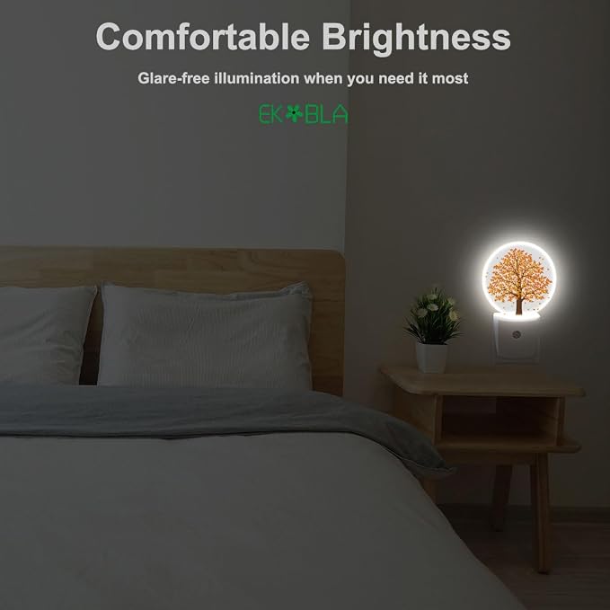 EKOBLA Maple Tree Night Light, Fall Orange and Yellow Leaf Night Lights Plug Into Wall with Auto Sensor for Home Indoor Decor