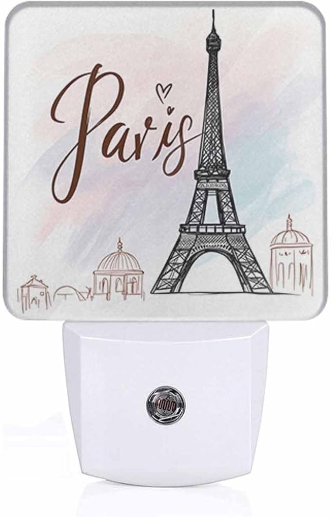 Eiffel Tower Night Lights Plug into Wall Pink Paris Night Light with Dusk to Dawn Sensor for Home Bedroom Bathroom Living Room 0.5W Sleep-Friendly