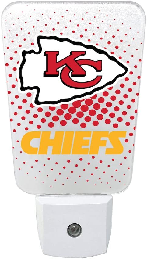 Party Animal NFL Team LED Night Light, with Auto Sensor and 3 Light Settings, Slim 5-Inch Design fits Standard Outlets, Kansas City Chiefs