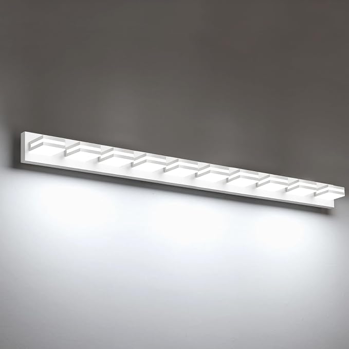IZORRO LED Modern Bathroom Lights Fixtures(10-Light,Dimmable),Matte White Acrylic Wall Lighting,Vanity Lights for Bathroom Over Mirror - 6000k 53.5In （No Assembly Required）