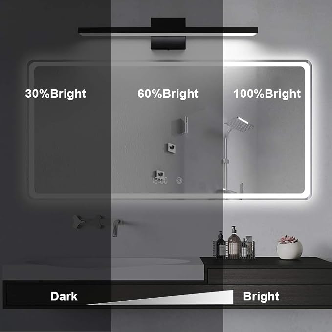 Ralbay 24 inch Dimmable Black LED Modern Vanity Light 24W Frosted Aluminum for Bathroom Vanity Lighting Fixtures Cool White 6000K