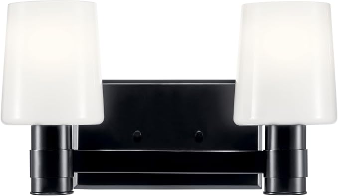 Kichler Adani 2-Light Bathroom Vanity Light, Black | Modern vanity light with opal glass for bathrooms and powder rooms (14.5" x 8.25"), 55175BK