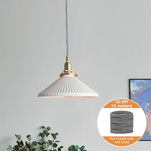 Helunsi Twisted Cloth Covered Wire, 32.8ft Grey 18/2 Fabric Covered Electrical Wire, 18 Gauge 2-Conductor Vintage Lamp Cord, for DIY Projects