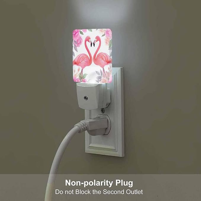 Flamingo Night Lights Plug into Wall Pink Floral Print Night Light with Dusk to Dawn Sensor for Home Bedroom Bathroom Living Room 0.5W Sleep-Friendly
