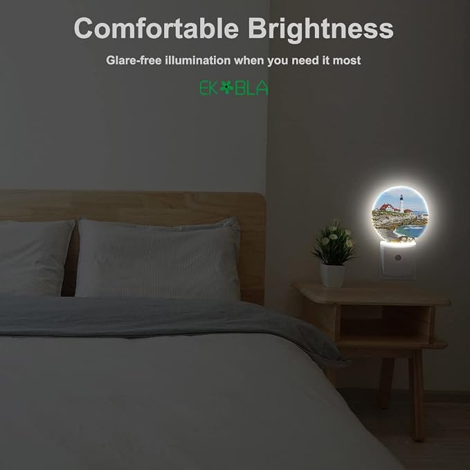 EKOBLA Lighthouse Night Light, Coastal Seaside Lighthouse Night Lights Plug Into Wall for Bedroom, Living Room and Bathroom