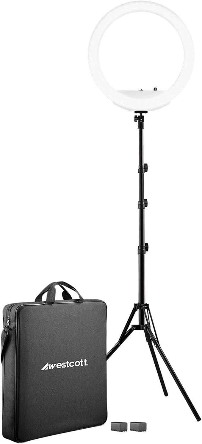 Westcott 18” Bi-Color LED Ring Light Kit with Batteries and Stand Professional Studio Continuous Lighting for Photography, Video Conferencing, Hair & Makeup Salons, Tattoo Studios, YouTube & TikTok | Batteries, Makeup Salons, Tattoo Studios, Video Conf...