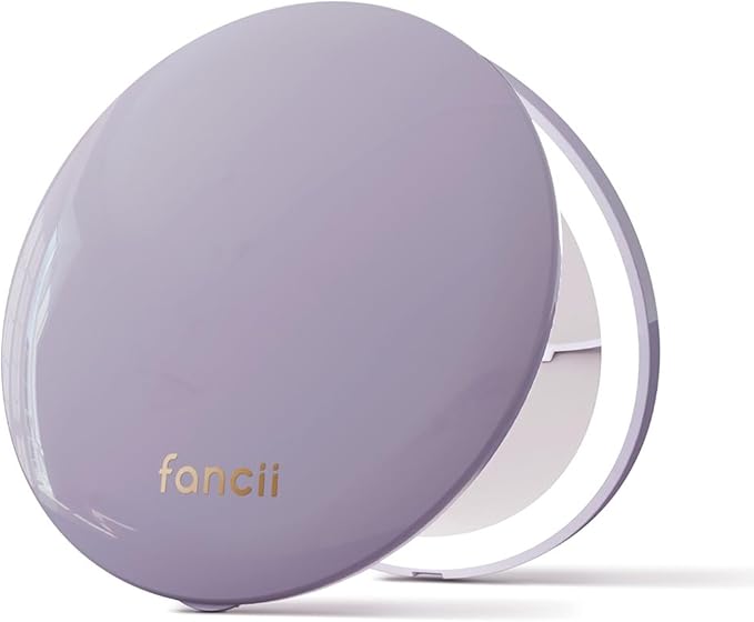 Fancii Mini Taylor Compact Magnifying Mirror with LED Light, 10x/1x, Rechargeable, 3 Light Settings, Dimmable - Small Lighted Travel Handheld Mirror for Pocket, Handbag, Purse, 2-Sided (Lilac Bliss)