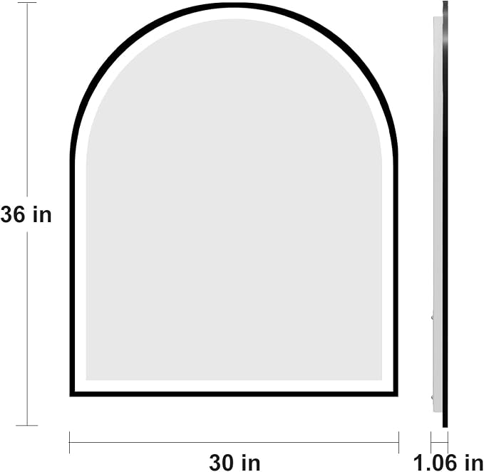 30.1"x36.1" Arched LED Lighted Bathroom Mirror with Lights | Black Aluminum Frame, Fogless, Dimmable, Shatterproof, Touch Sensor, 3 Color Changing