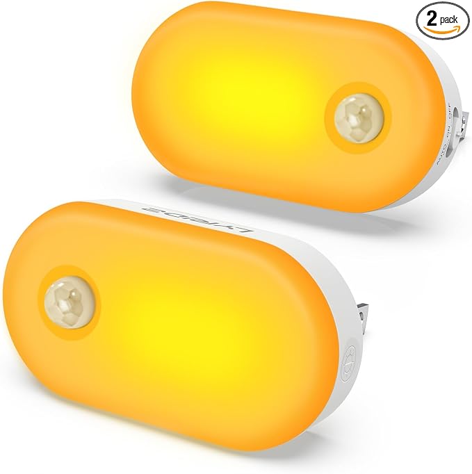 120LM Ultra Bright Plug-in Motion Sensor Night Light, Stepless Dimmable LED Nightlight, Always-On and Auto-Off, for Hallway, Stairs, Bathroom, Bedroom, Garage, Amber (2-Pack)