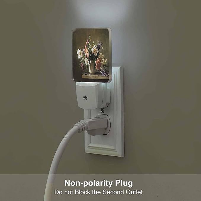 LED Night Light,Still Life With Beautiful Bunch Flowers LED Night Light Plug into Wall with Dusk to Dawn Light Sensor White Energy Efficient Nightlight for Bedroom Bathroom Hallway Living Room Kitchen