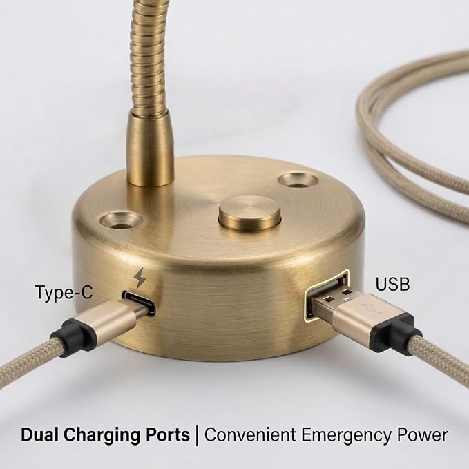 12VDC RV Reading Light with Dual USB Port(USB and USBC), LED Wall Lamp with Switch, for Camper Trailer Boat, Vintage Brass Finish,(2-Pack 3000K Dimming) | USB+Type-c,Dimmable,12v reading lighting