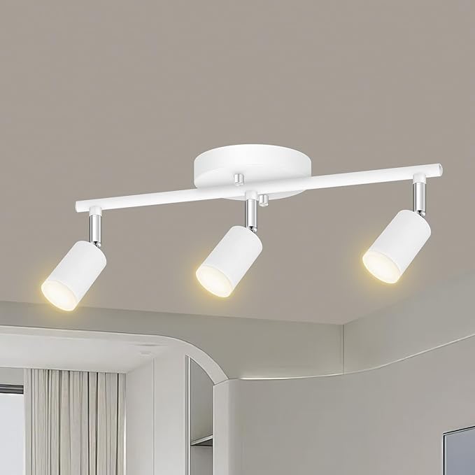 3 Light Track Lighting Fixtures Ceiling, 12W/2700K White Track Lighting with Acrylic Lampshade & Rotatable Light Heads, 20000hrs Lifespan, Modern LED Track Lights Ceiling for Kitchen/Hallyway
