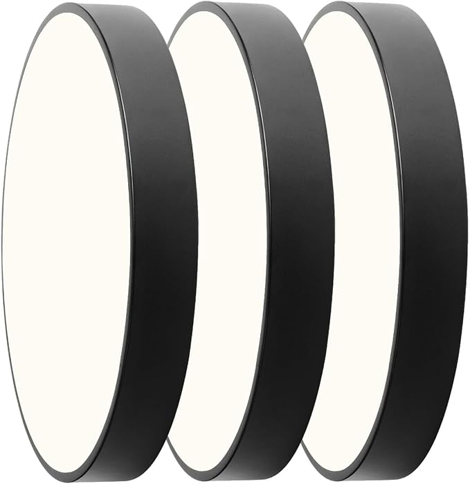Flush Mount Ceiling Light Fixtures Black LED Dimmable 5CCT 12In 24W 3Pack | 2700K, 3000K, 3500K, 4000K, 5000K, Iron Construction, IP40, For Bathroom, Bedroom, Kitchen, Entryway, Closet & Hallway, ETL