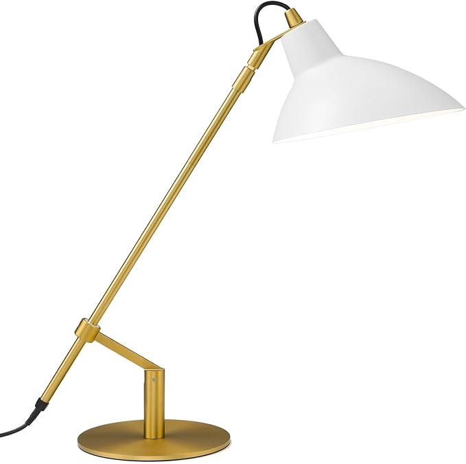 Desk Lamp Modern Industrial 100% Metal Adjustable Table Lamp 24", Natural Light (4000K) with Dimmer, Ideal for Office Bedroom Study Room Living Room Nightstand Bedside Lamps White+Brass