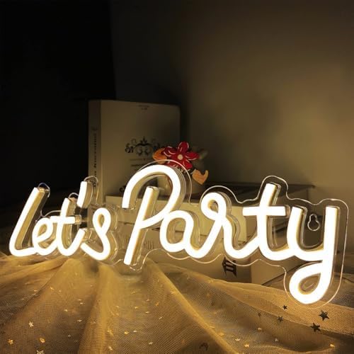 Let's Party Neon Sign, LED Neon Lights for Bedroom Wall Decor, Art Decorative Lights for Bachelorette Party, Engagement Party, Birthday Party,Wedding Party, Living Room, Gamer Room Decor Aesthetic