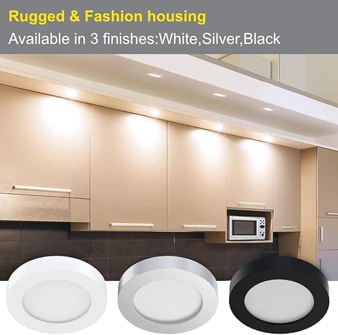 VST Under Cabinet Lighting Plug in with Wired Touch Dimmer Switch,Recessed or Surface Mount Design,Warm White 3000K 12V 2W(20W Total, 10 Pack Black) Puck Lights Fixtures