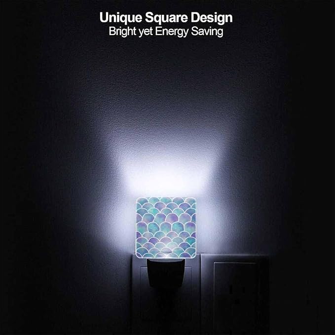 Scales Night Light Plug-into Wall A Shimmering Blue Color Nightlight Lamp with Dusk to Dawn Sensor, Led Lamp 0.5W Energy Efficient for Home Decor