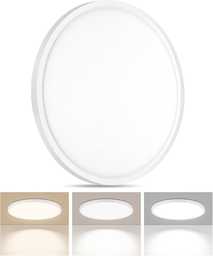 1PACK LED Flush Mount Ceiling Light, Super Slim 15 Inch 3000LM Ceiling Lights, 3000k/4000k/6500k Ceiling Light Fixture for Bedroom, Living Room, Dining Room, Hallway, Wired, White
