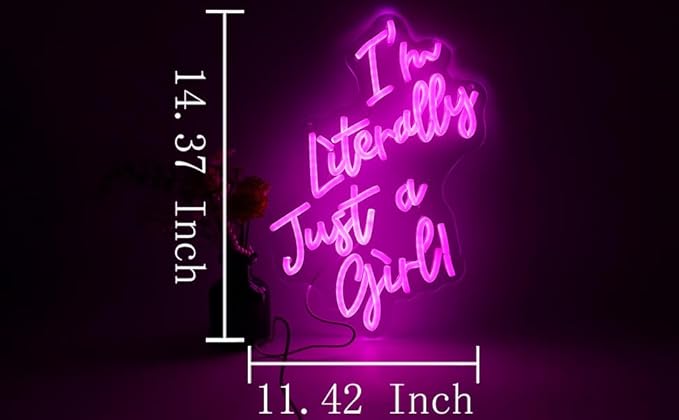 I Am Literally Just A Girl Neon Sign, Pink Neon Sign Girl Room Sign Dorm Wall Decor with Acrylic Backing, USB Powered Neon Light for Bedroom, Living Room, Office, Bar Decor Holiday Birthday Gift