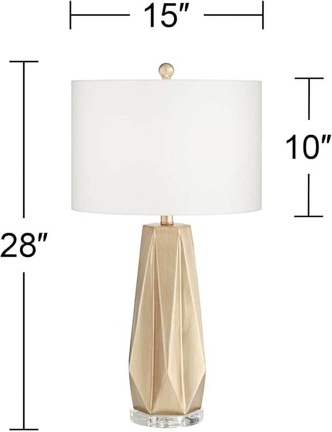 Possini Euro Design Bravo 28" Tall Geometric Modern Table Lamps Set of 2 Champagne Finish White Shade Living Room Bedroom Bedside Nightstand House Office Home Reading Kitchen Entryway Console