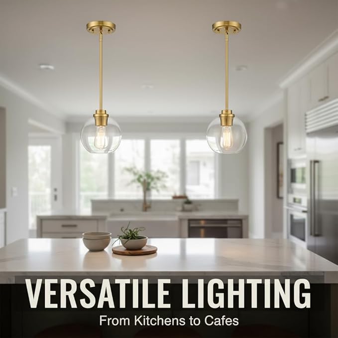 Pendant Lights Kitchen Island, Modern Gold Pendant Light with Clear Glass, 7 Inch Farmhouse Hanging Light Fixtures for Dining Room Entryway, Bedroom, Hallway, Farmhouse- 3 Pack