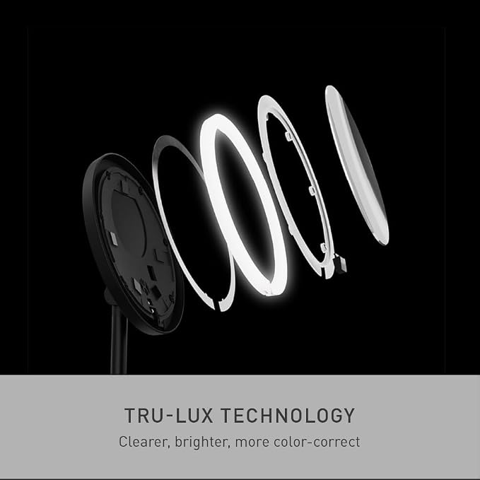 simplehuman Sensor Mirror Fold, 5'' with 10X Magnification, Round Rechargeable Travel Makeup Mirror, Tru-Lux® Full-Spectrum Light, Adjustable Brightness & Height, Matte Black Steel