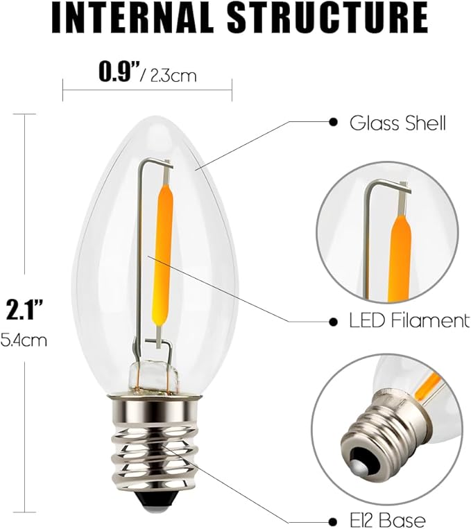 Emotionlite Night Light Bulbs, C7 Candelabra LED Light Bulbs, E12 Chandelier Base, 4W 5W 6W 7W Incandescent Equivalent, Neutral White, 5000K, Clear, 8 Pack